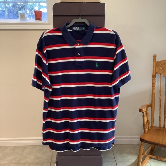 Polo by Ralph Lauren Striped Polo Shirt Navy Red White Cotton XL Y2K Preppy - Picture 2 of 9